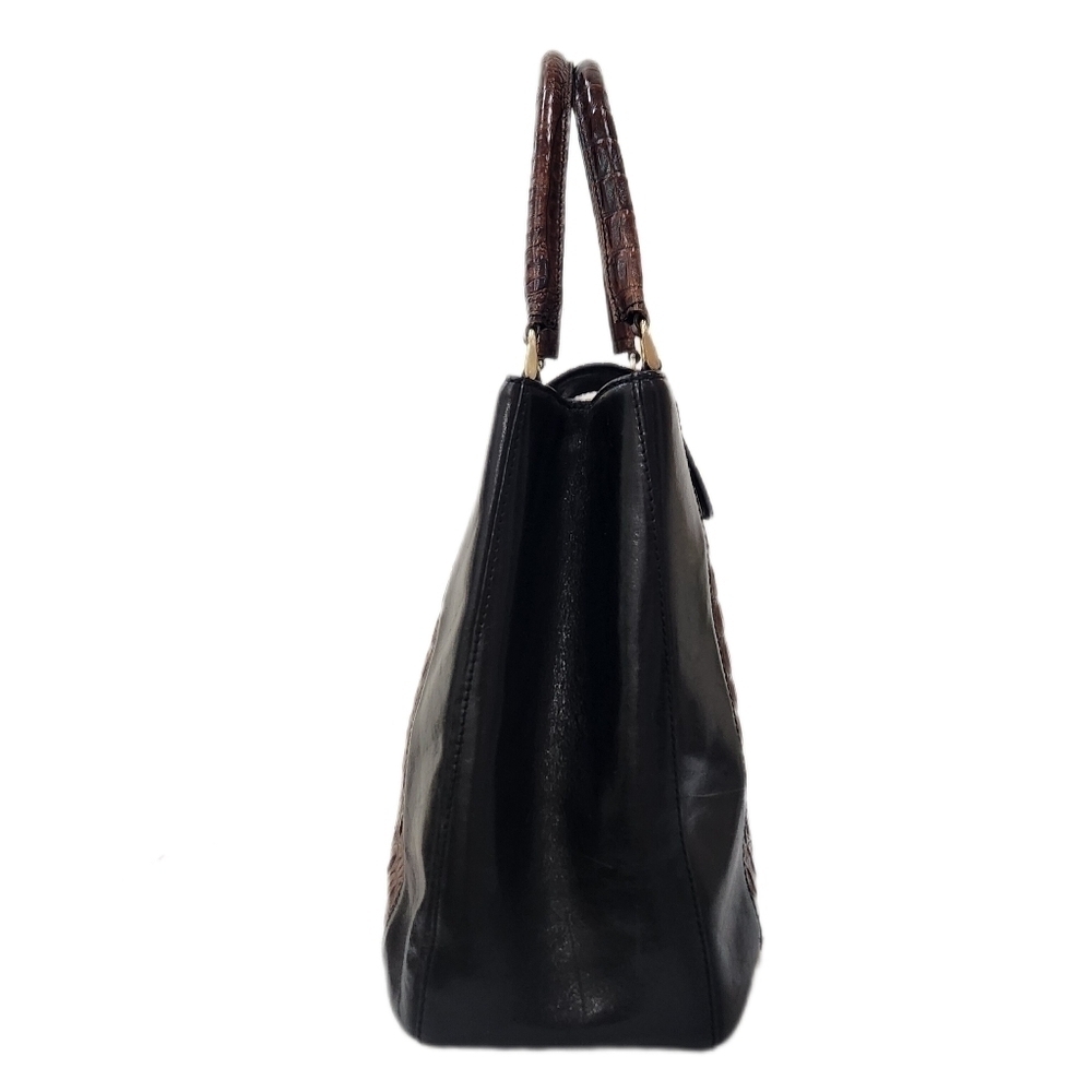 BRAHMIN Vintage Genuine Leather Croco Satchel Bag, Black/Brown, Women's OS - Picture 5 of 15
